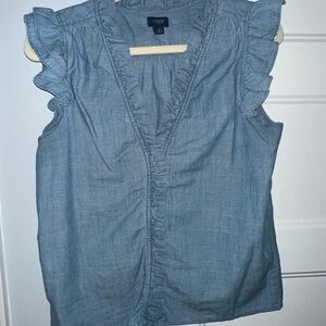 J. Crew Chambray Ruffle Trim Blouse